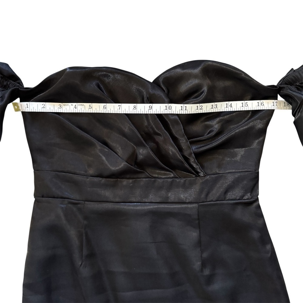 Beulah Style Black Off Shoulder Satin Midi Dress Puff Sleeves - Picture 11 of 16